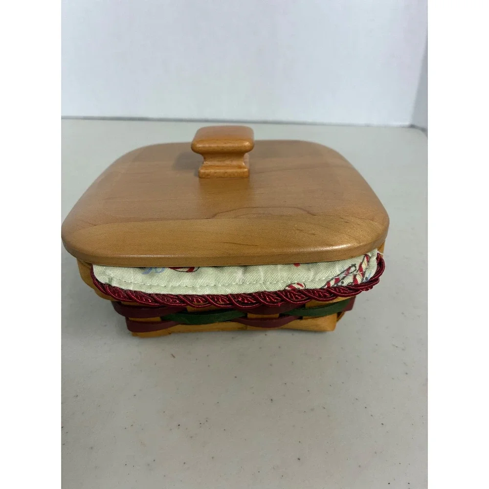 Longaberger Blue Ribbon Collection Small Square Basket Wood Lid Christmas 2002